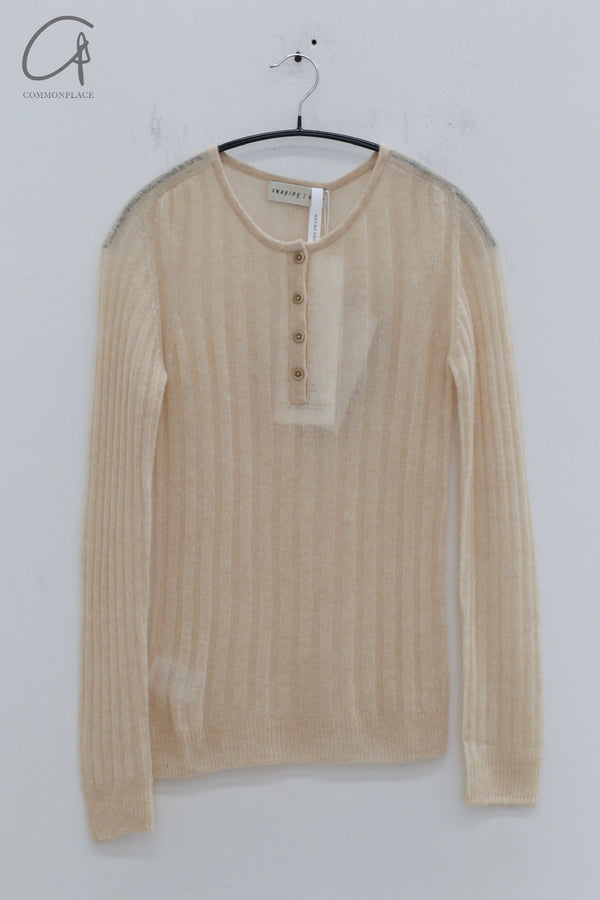 SWAYING 24 Autumn and Winter Silk Cashmere Striped Henry Fir SW-SW24AW1T58-BAI White